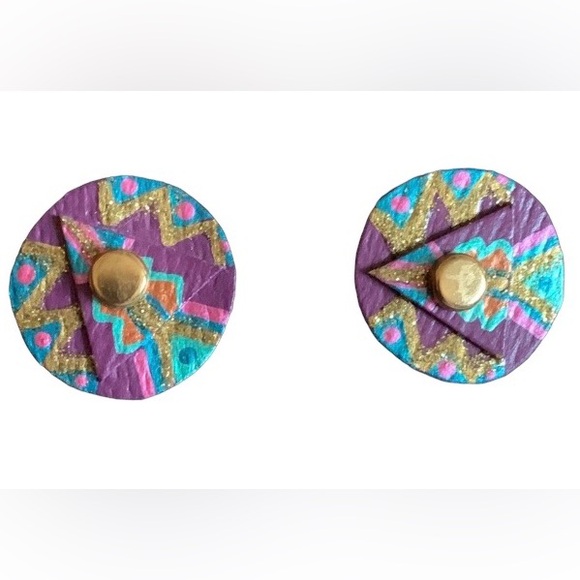 Creative Magic Jewelry - Creative Magic One of Kind Post Earrings Purple Blue Gold Sparkle Jewelry